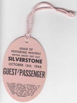 1968 SILVERSTONE GUILD OF MOTORING WRITERS MOTOR SHOW TEST DAY PASSENGER TICKET - Image 1 of 2