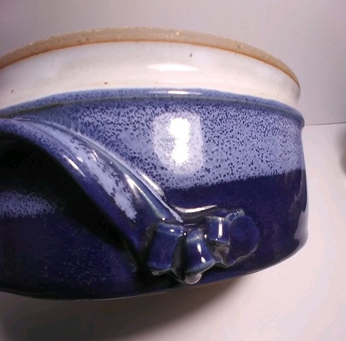 4-Piece Studio Art Stoneware Blues HEAVY Bean Soup Pot Crock and 2 Mugs Signed - Picture 9 of 17