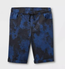 Art Class Boys Shorts Black/Navy Tie-Dye Elastic Waist Jean Pull On Shorts XL 16