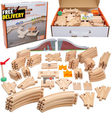 Wooden Train Tracks 68pc Expansion Set Bridge Compatible with Thomas Brio