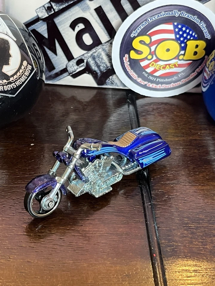 Hot Wheels Bad Bagger Motocicleta Personalizada Azul Diecast USADA CASI NUEVA Estado Foto 2 de 4