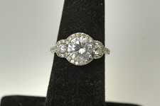 925 Sterling Silver Size 6 Three Stone Round Halo Ring 6 Grams RIN7959 