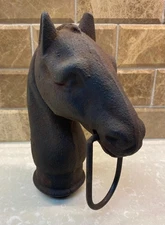 ANTIQUE CAST IRON HORSE HEAD HITCHING POST TOPPER 9 1/2" TALL 10 LB UNIQUE RING