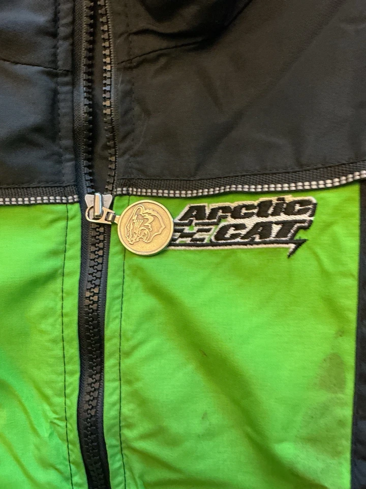 Jaqueta de Snowmobile Masculina Vintage Arctic Cat Arcticwear Extra Grande Preta/Verde Isolada - Imagem 4 de 4