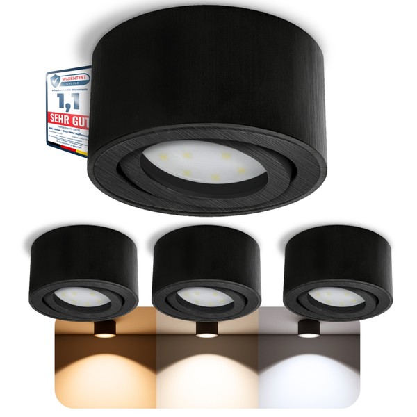 4X CELI-1 Aufbauspot Schwarz Schwenkbar Led 4W 3CCT Drei Lichtfarben Strahler-image