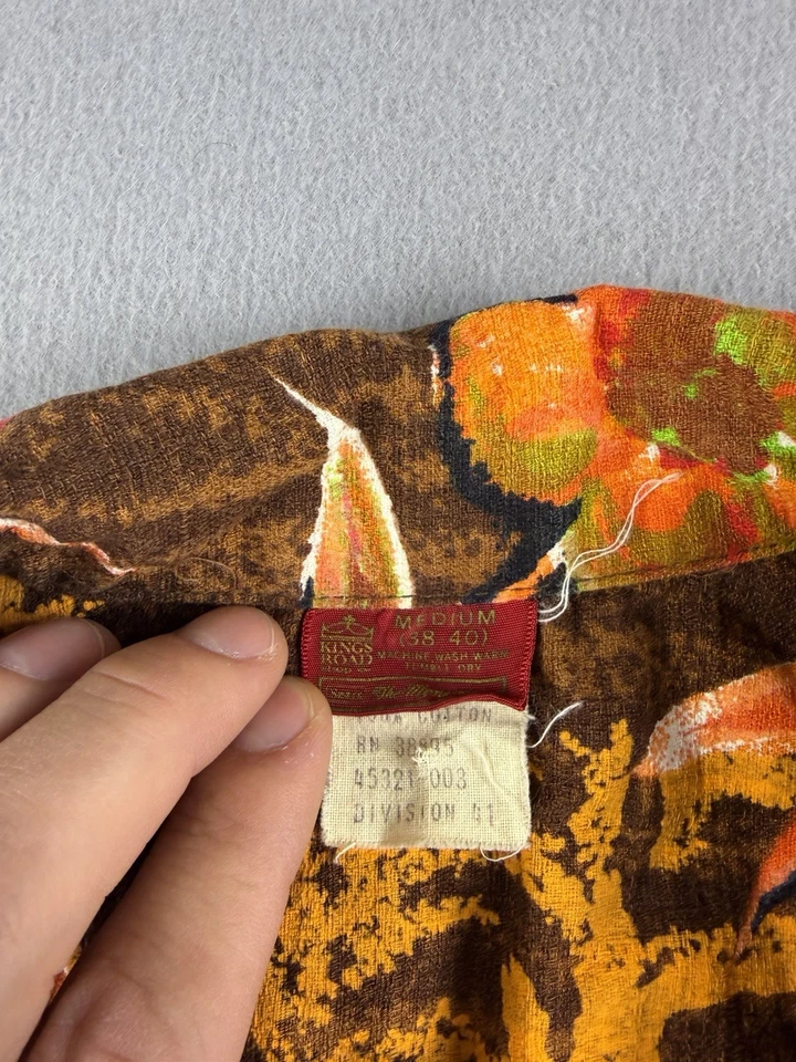 Camisa hawaiana vintage Sears Kings Road para hombre mediana tela de corteza algodón floral años 70 Foto 3 de 4