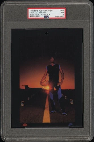 1985 NIKE POSTER CARDS JORDAN BLUE & BLACK #858 MICHAEL JORDAN PSA 7