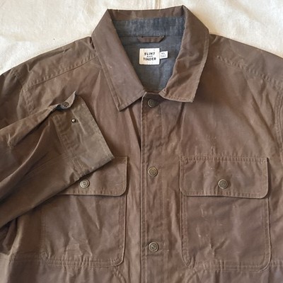 Flint And Tinder James Jacket Mens Small Waxed Snap Brown Sz XL