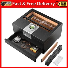 Cigar Humidor, Cedar Wood Desktop Humidor Box with Digital Hygrometer, Adjustabl