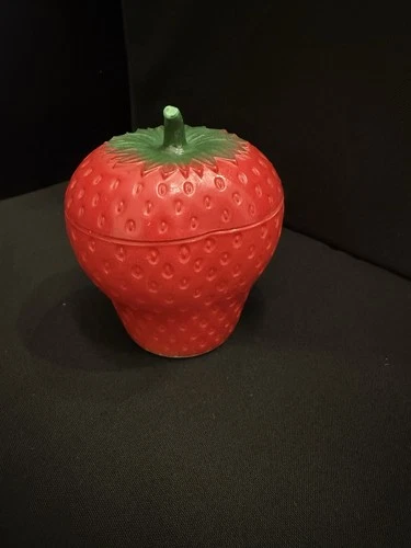 Hazel Atlas Strawberry Jam Jar 1940s Painted Milk Glass with Lid 3.5" H