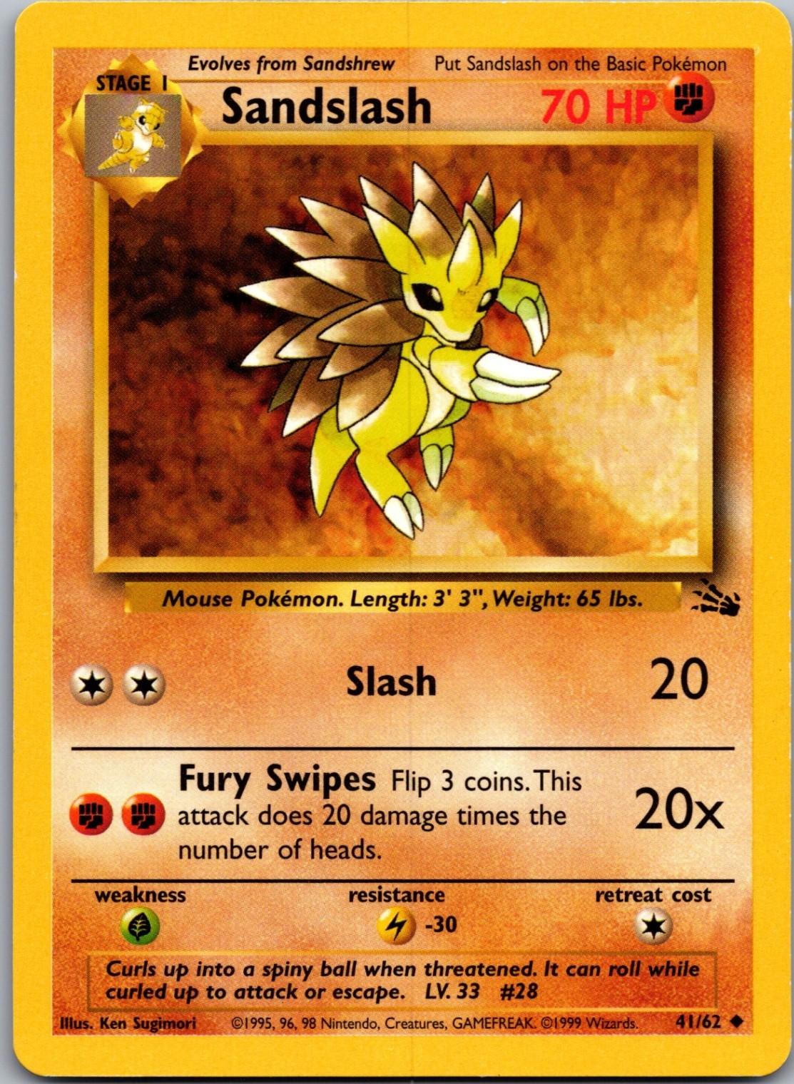 Sandslash Uncommon Fossil 41/62 NM