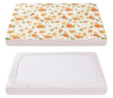 TILLYOU Pack & Play Soft Quilted Crib Cover Pad W/ Deep Pocket 39" X 27" Oranges