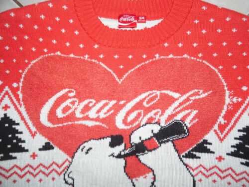 Coke Polar Bear Christmas Sweater Coca Cola Fair Nordic Heart Adult Unisex Small - Picture 3 of 5