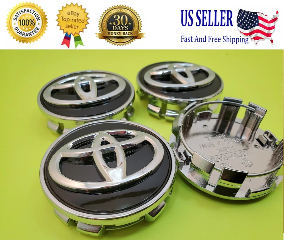 4x TOYOTA 62mm Black Wheel Center Caps, Camry Avalon RAV4 C-HR PriusVS Corolla Foto 2 de 4
