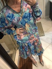 Vintage Judith Ann Creations Boho Silk India Dress S Summer Colors Rare Stunning