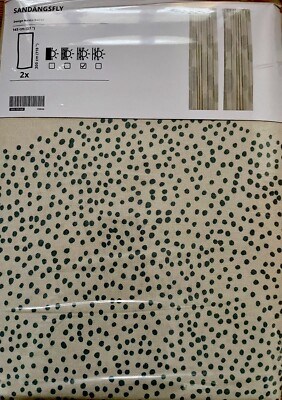 Ikea Sandangsfly beige Gardine 300x145 cm beige/grün Punkte Muster