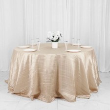 132" BEIGE Accordion Crinkled Taffeta Round TABLECLOTH Party Decorations