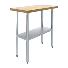 18 in. x 36 in. Maple Wood Top Work Table with Adjustable Undershelf