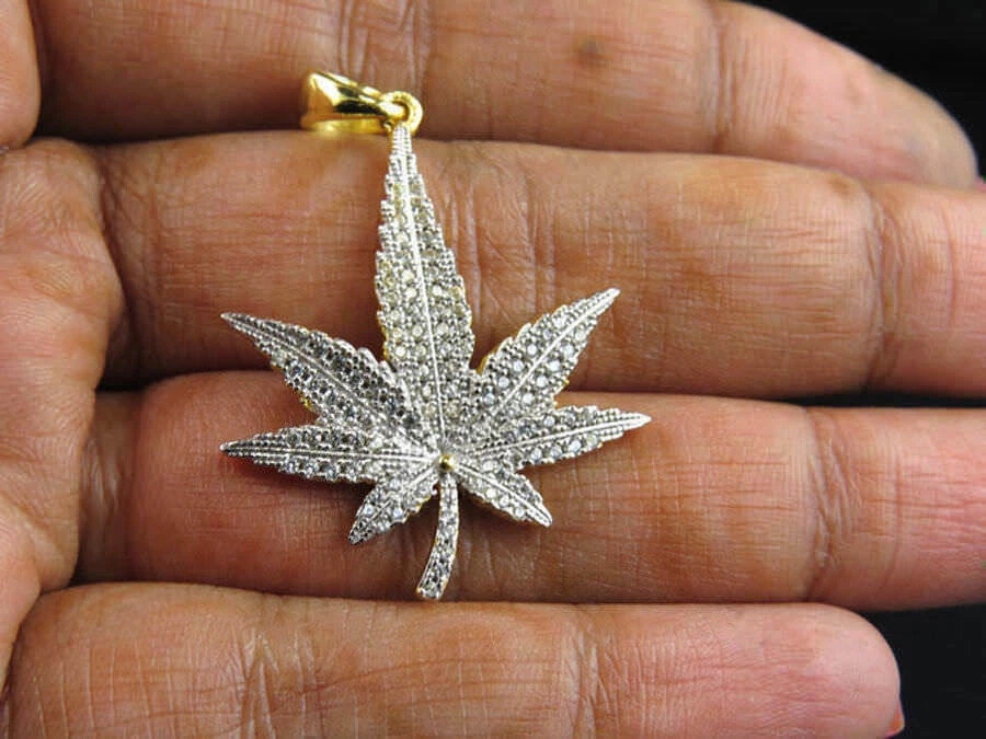 2.50Ct Round Cut Diamond Weed Leaf Pendant in 14k Yellow Gold