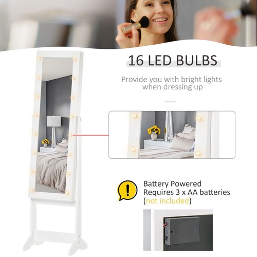 Full-Length Vanity Mirror Set LED Light Storage Cabinet Jewelry Cosmetic White - Picture 4 of 12