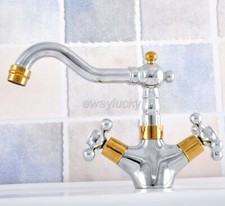 Bathroom Sink Faucet Swivel Spout Deck Mount Single Hole Mixer Tap Gold Chrome