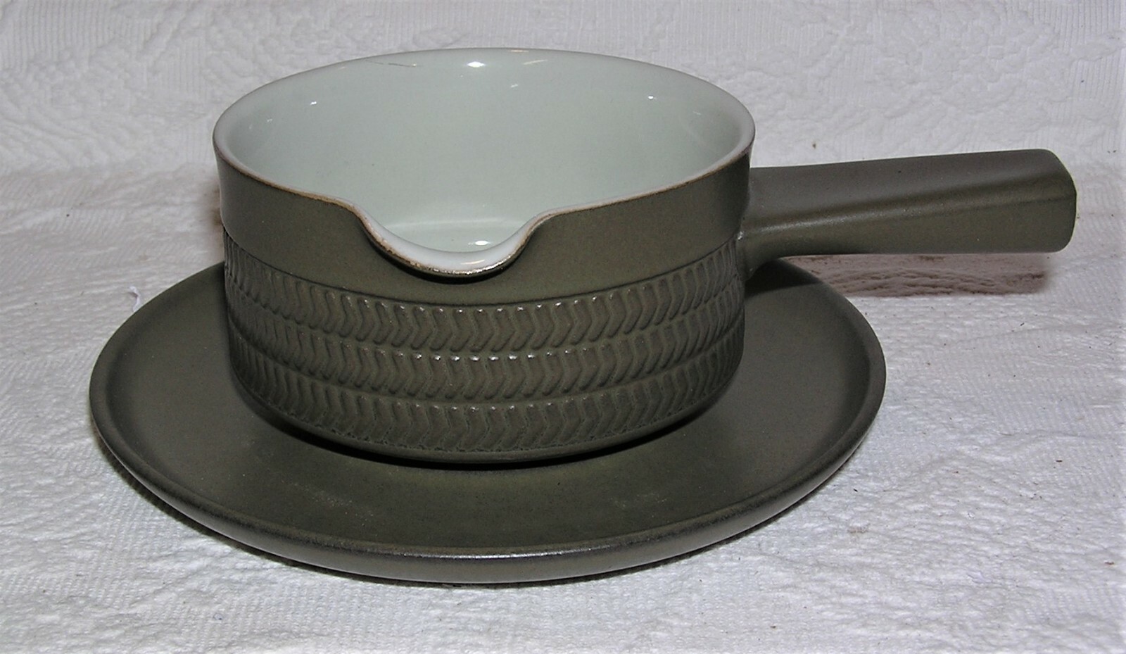 Vintage Mid Century Denby Langley Camelot Dark Green Gravy Boat
