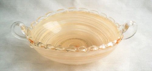 MCM Vintage MURANO Italy Spiral Art GLASS BOWL Handles Gold Sparkle CENTERPIECE