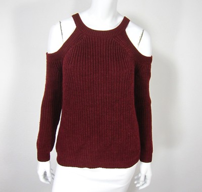 ACTIVE USA LONG SLEEVE SWEATER SIZE M MEDIUM COLD SHOULDER RED BURGUNDY  