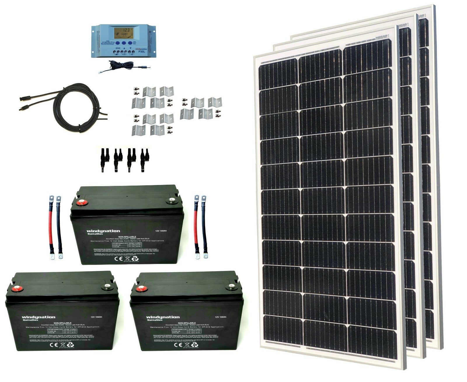 WindyNation 300 Watt Monocrystalline Solar Panel Kit for RV 