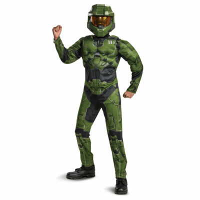 NEW Halo Infinite Master Chief Halloween Costume Boys Small 4-6 Green Mask