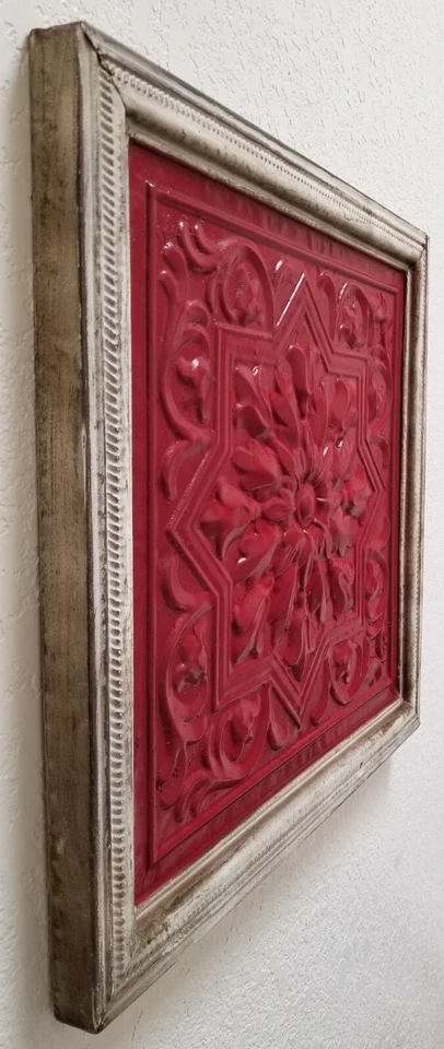 FRAMED VINTAGE STYLE VICTORIAN ERA TIN CEILING TILE ~ READY TO HANG - Image 2 of 4