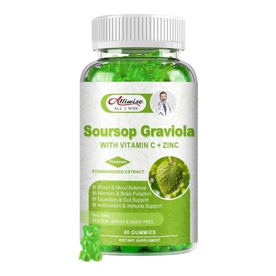 Soursop Graviola Gummies Supplement Vitamins C & Zinc  2500mg (60 count)