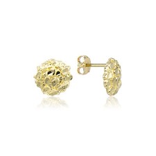 14K Solid Yellow Gold Round Nugget Stud Earrings - Dia Cut Women Men
