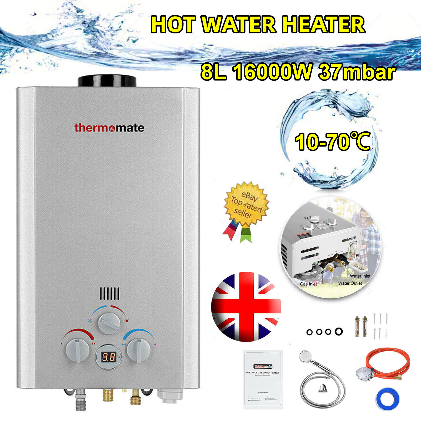 THERMOMATE 8L Tankless Gas Water Heater LPG Propane Instant Boiler For  Camping | eBay