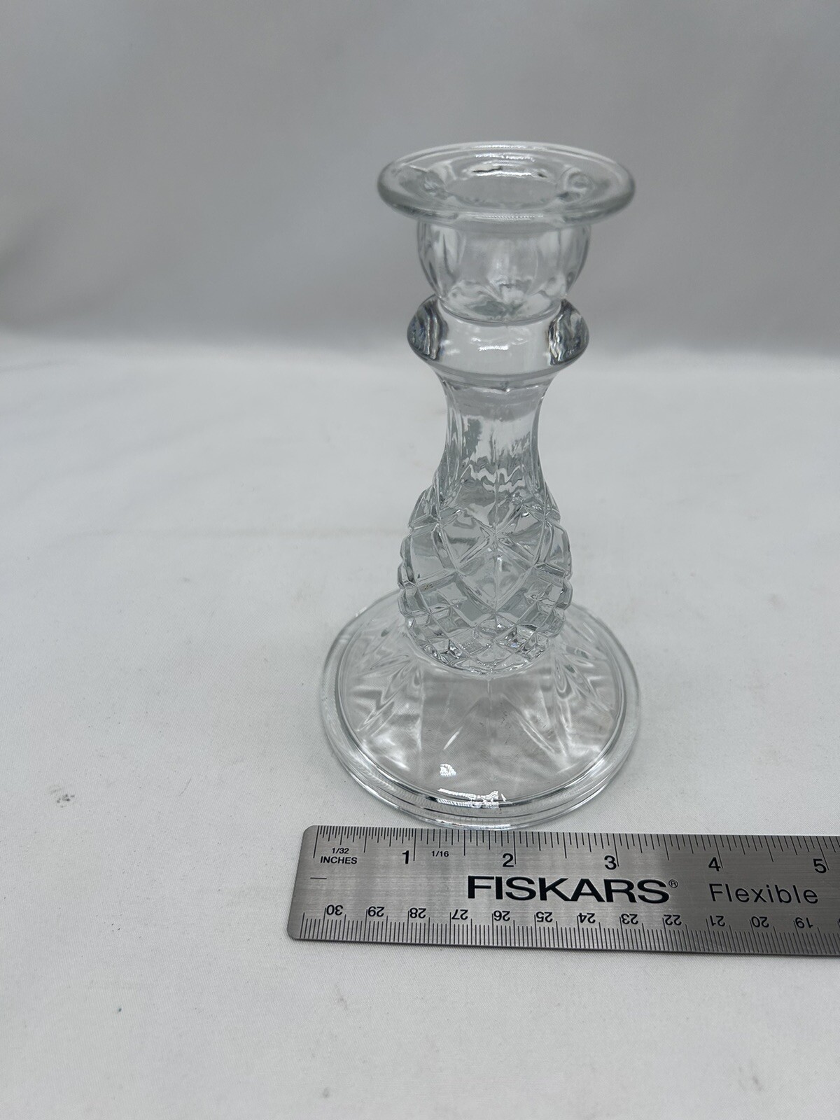 VTG Indiana Glass Crystal Candle Holder Cambridge Pineapple 6" Tall Candlestick