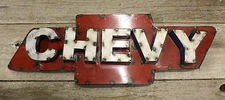 Recycled Tin Metal CHEVY Bow Tie Sign Gas Oil Garage Man Cave Home Decor