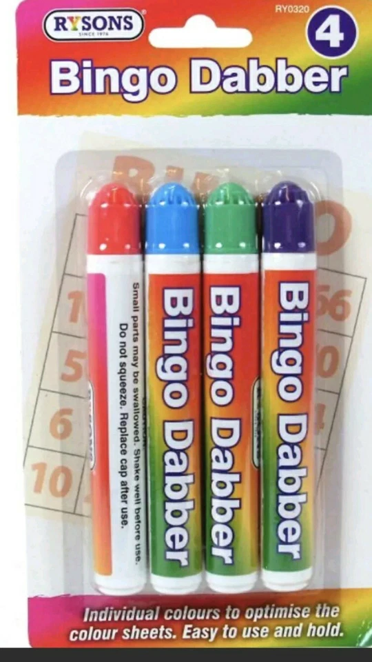 MARCADORES BINGO DABBERS PLUMAS MULTICOLORES JUEGOS ACTIVIDADES DIVERTIDAS PAQUETE DE 4 ENTRADAS Foto 3 de 3