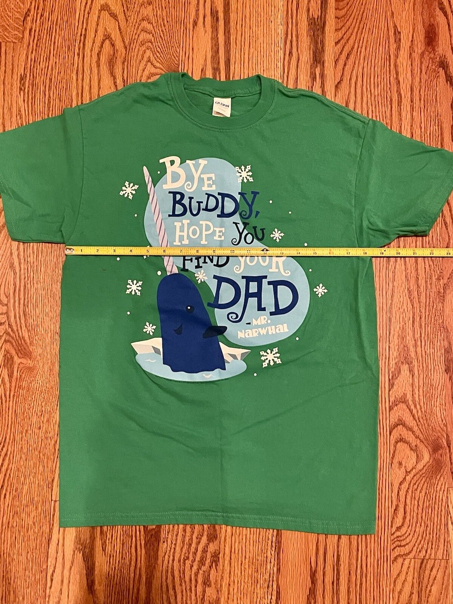 EUC Men's Medium Christmas T-Shirt Buddy The Elf Narwhal Green