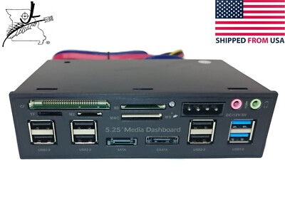 5.25'' Bay Media Center SD Card Reader 8 USB Ports SATA CF ESATA 12V Audio Micro