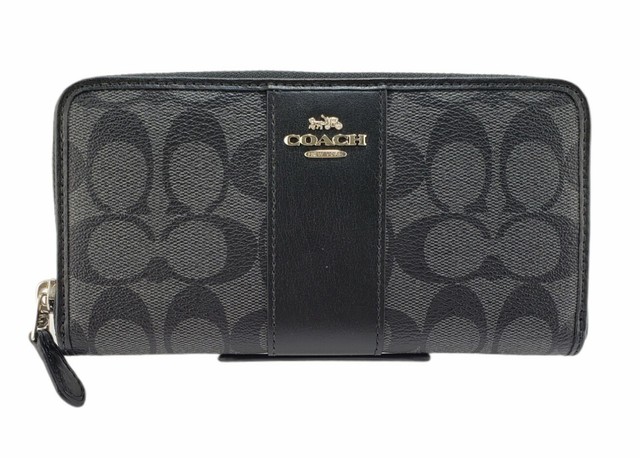 Coach Signature Canvas Accordion Zip Wallet F54630 Black Smoke for sale online | eBay
