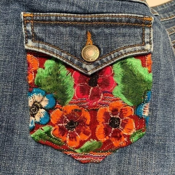 OOAK Embroidered Guatemala Huipil Pocket Jean Shorts - Image 3 of 4