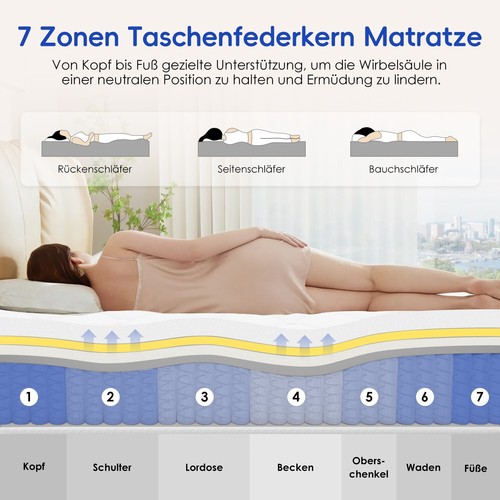 Aiibot Matratze 140x200 cm,orthopädische 7-Zonen Federkernmatratze 140x200,H3 - Bild 2 von 7