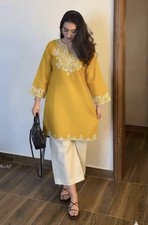 Yellow Embroidery Pakistani Kurta Palazzo Set Indian Women Ethnic Kurti Cord Set