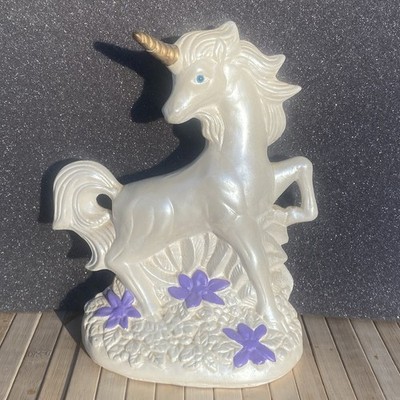   Ceramic Unicorn Hand Painted Figurine With Purple Glossy
