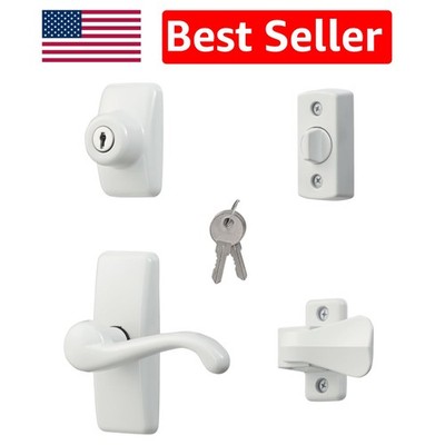 Versatile White Door Lever Set with Keyed Deadbolt for Left and Right Install