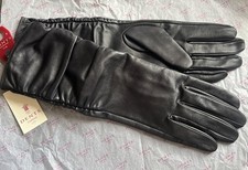 DENTS NAVY LEATHER LONGER WRIST SILK LINED GLOVES SIZE 8 ex large BNWT