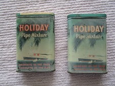 2 Holiday Pipe Mixture Pocket Tobacco Lithograph Tins  Flip Lid  Vtg Cruise Ship