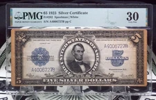 1923 $5 Silver Certificate *PORTHOLE* Large Note Fr#282 PMG VF30 Very Fine ECC&C