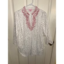 Lilly Pulitzer White Embroidered Tunic Top Size Medium