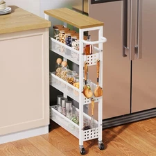 Slim Storage Cart, 4 Tier Narrow Kitchen Rolling Cart on Wheels for Small Spa...
